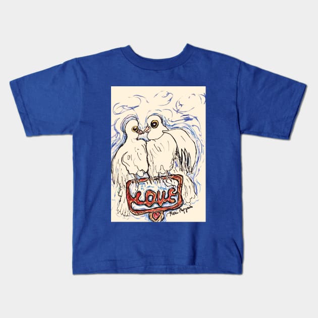 Love Birds Kids T-Shirt by TheArtQueenOfMichigan 